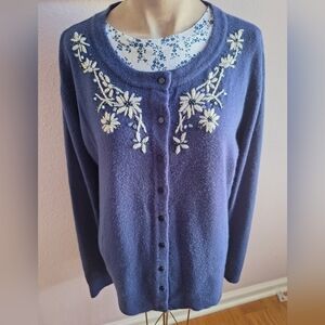 Vintage Blue Embroidered Cardigan